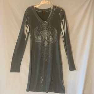 Copper Key Shirt Dress Logo “Rock” SZ L Gray